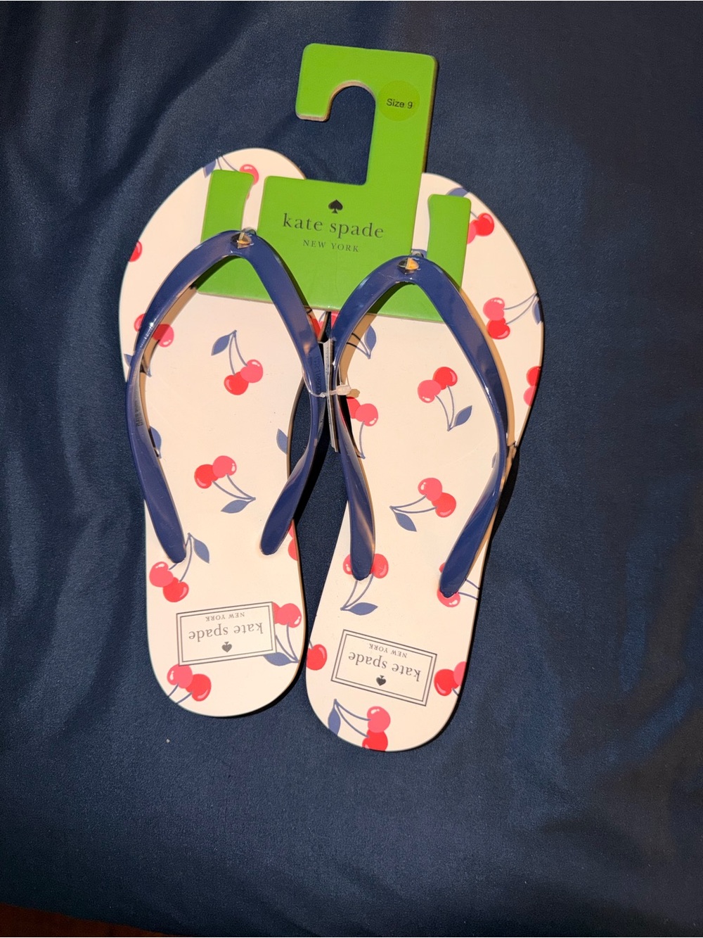 kate spade Navy Strap Cherry Print Flip Flops NWT